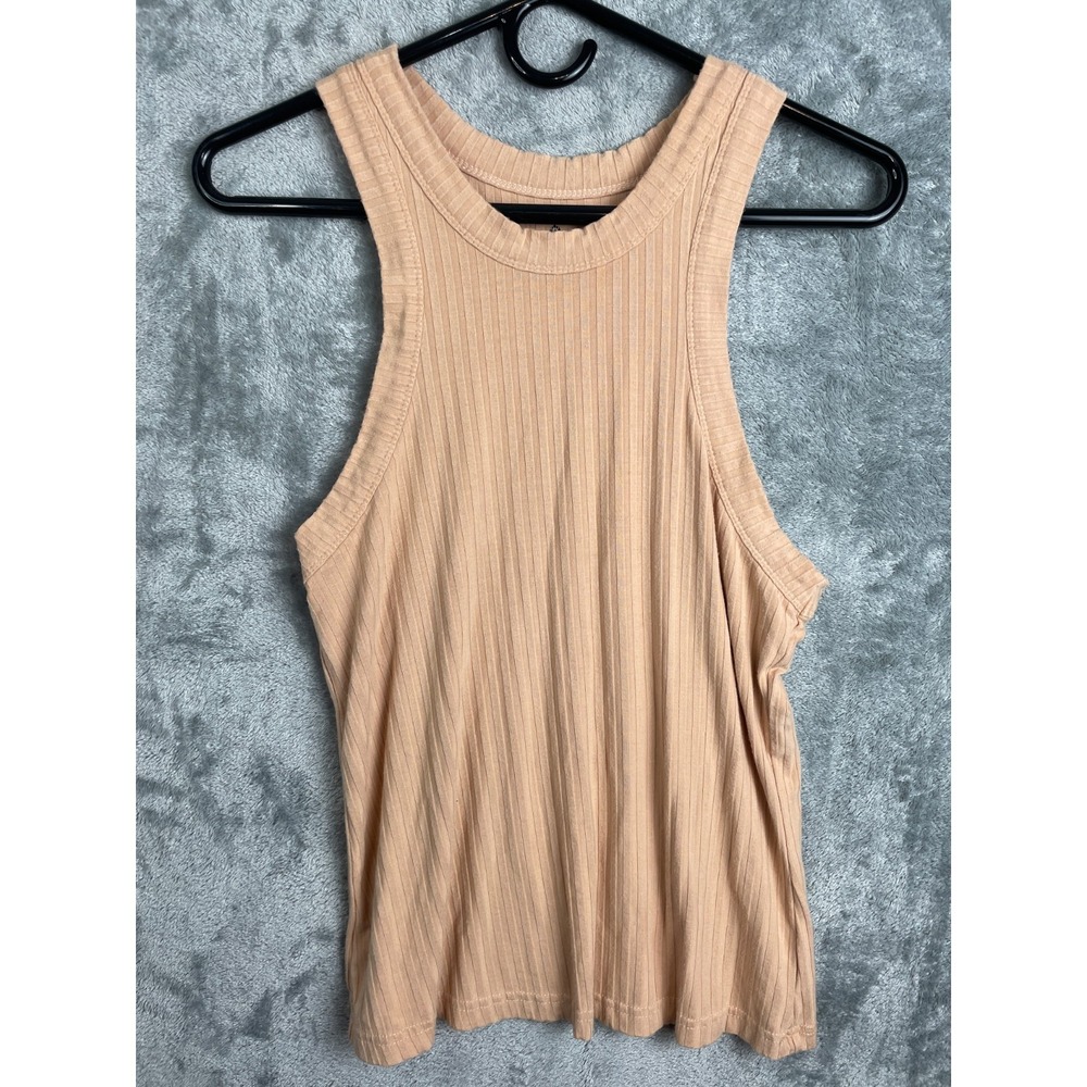 Free People Movement Tank Top Womens Medium Beige Yellow Ribbed Athleticwear